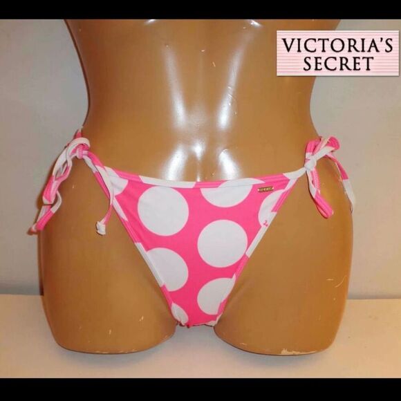 NWT Victoria's Secret Pink M Vintage Y2K Polka Dots Strings Bikini Bottom Hot Pi - Picture 1 of 14
